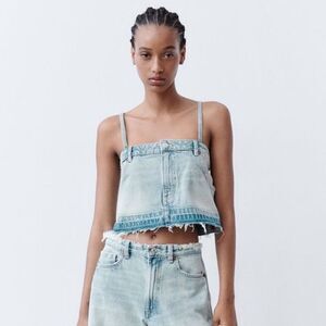 ZARA Cut Off Jean Denim Tank Crop Top *NEW*